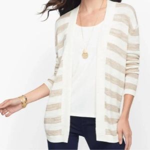 Talbots Cream & Tan DROPPED SHOULDER OPEN CARDIGAN - STRIPE Sz. Large